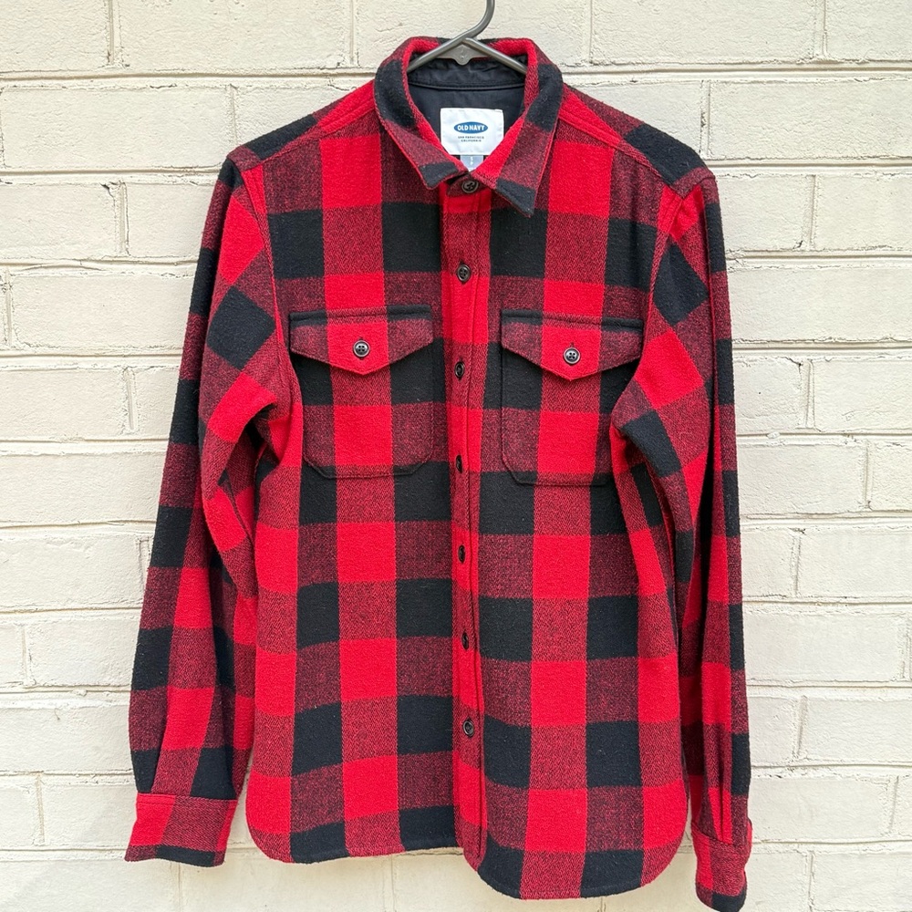 Old Navy Red and Black Wool Blend Buffalo Plaid Shirt Jacket Size S